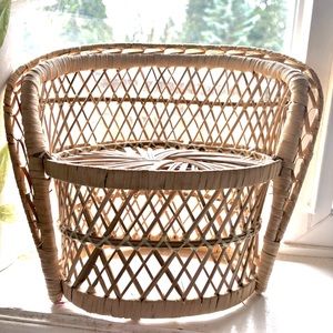 Vintage Wicker Rattan Mini Peacock Settee ,Loveseat, Doll Seat, Plant Stand